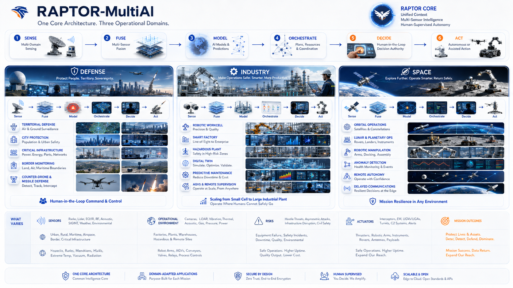 RAPTOR-MultiAI: One Core Architecture. Three Operational Domains.
